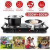 1800W Electric Double Burner Portable Heating Hot Plate Stove Countertop RV Hotplate with 5 Temperature Stepless Adjustments Portable Handles