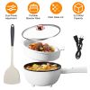Electric Hot Pot Non-Stick Frying Pan Portable Rapid Noodles Cooker with Long Handle Steamer Spatula Dual Power Control Overheat Dry-Boil Protection f